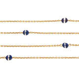 Art Deco 14k Chain Necklace with Lapis & Crystal Beads 61"