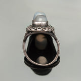 Art Deco Sterling Silver Cabochon Moonstone Ring