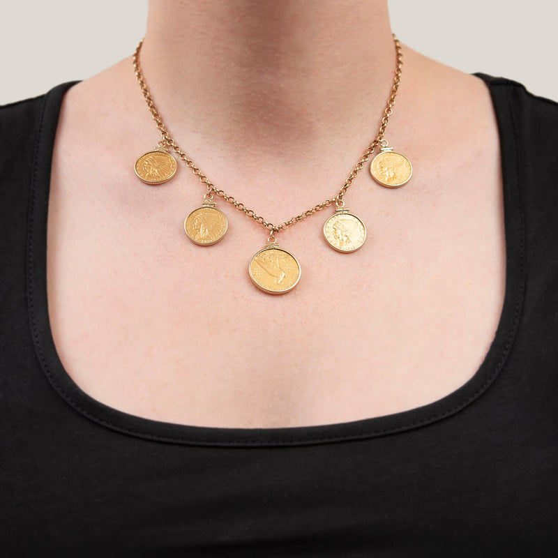 Gold Florentine Coin Necklace / Pendant, Pure Gold 18mm