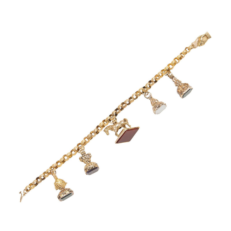 Victorian Gold Multi Stone 5-Fob Bracelet with Hand Clasp