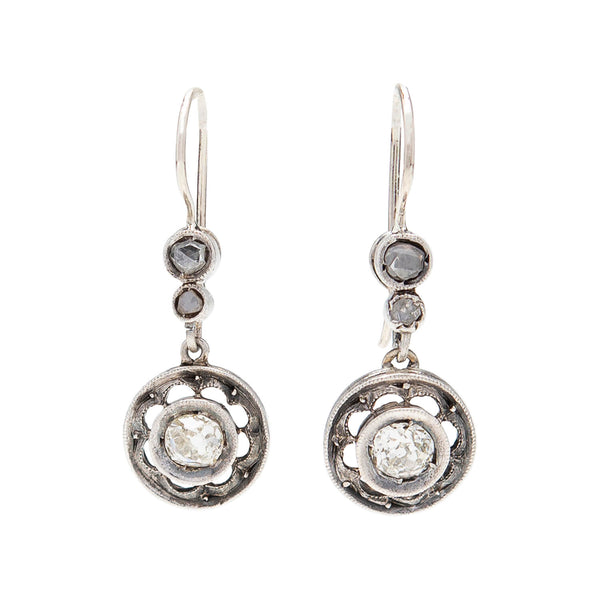 Late Victorian 14K/Sterling Diamond Drop Earrings .90ctw