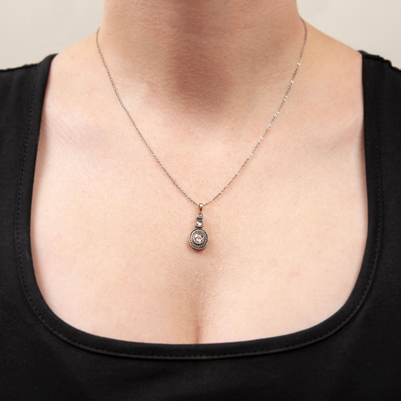 Victorian 14k/Sterling Holland Rose Cut Diamond Pendant Necklace