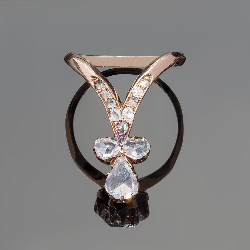 Victorian 14k Rose Cut Diamond Tiara Ring 0.60ct