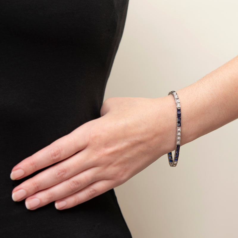 Art Deco Platinum Diamond & Sapphire Line Bracelet