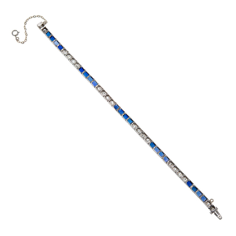 Art Deco Platinum Diamond & Sapphire Line Bracelet