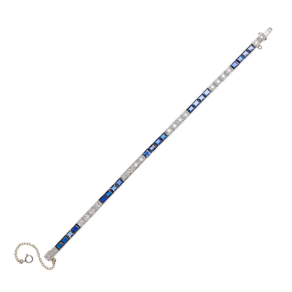 Art Deco Platinum Diamond & Sapphire Line Bracelet