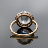 Victorian 18k/Sterling Moonstone + Rose Cut Diamond Cluster Ring
