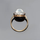 Victorian 18k/Sterling Moonstone + Rose Cut Diamond Cluster Ring