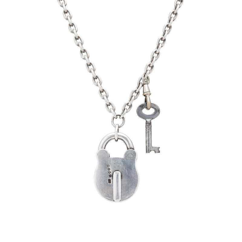 Victorian Sterling Silver Padlock Pendant + Chain Necklace 30"