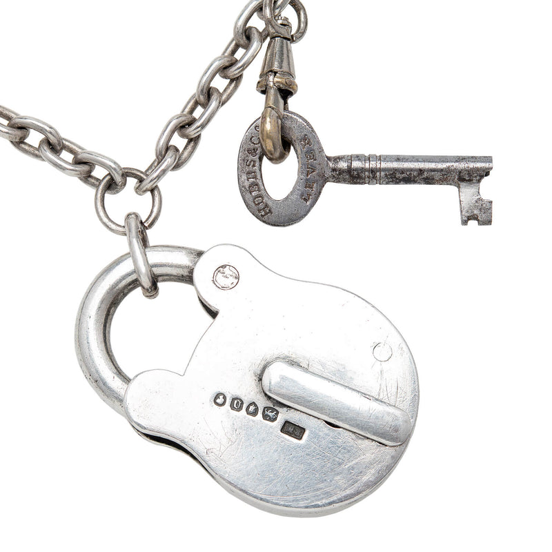 Victorian Sterling Silver Padlock Pendant + Chain Necklace 30"