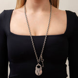 Victorian Sterling Silver Padlock Pendant + Chain Necklace 30"