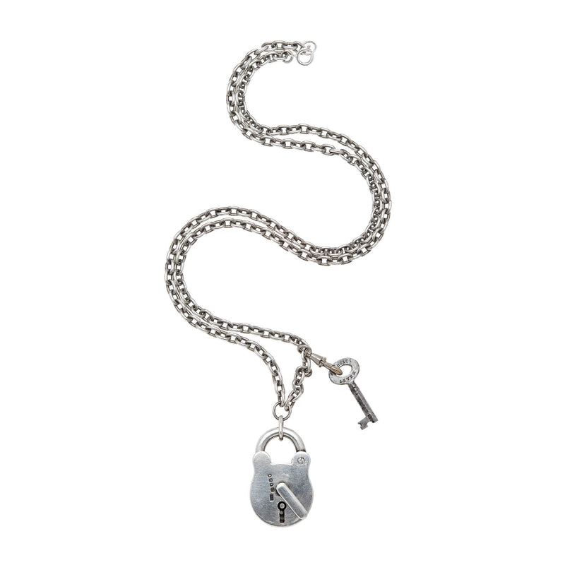 Victorian Sterling Silver Padlock Pendant + Chain Necklace 30"