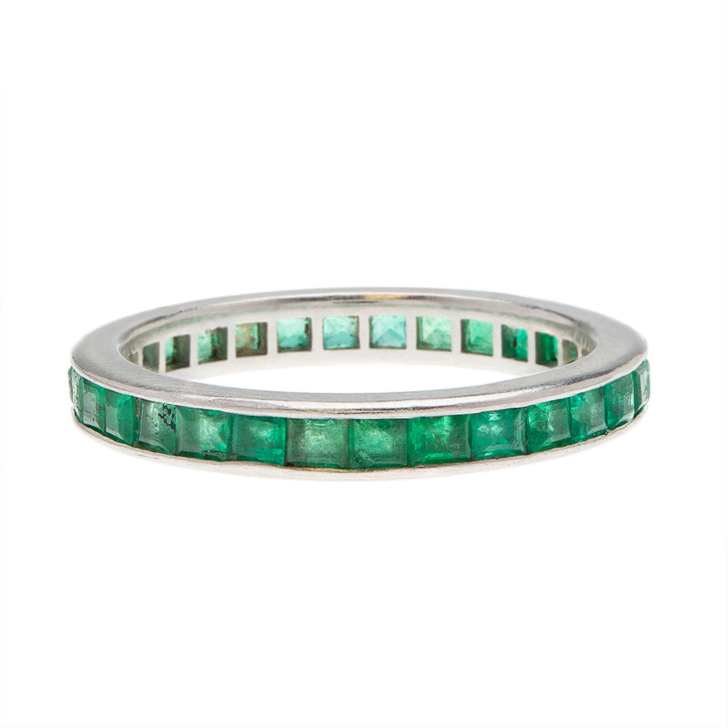 Art Deco Platinum French Cut Emerald Eternity Band