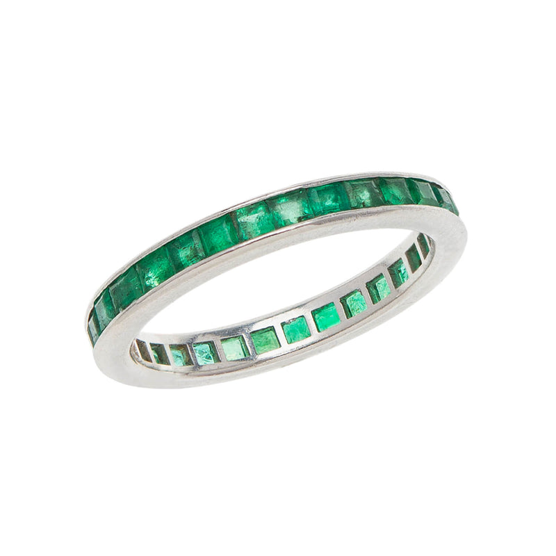 Art Deco Platinum French Cut Emerald Eternity Band