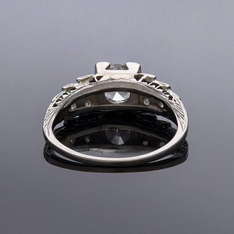 Art Deco Platinum Diamond Engagement Ring .82ct Center