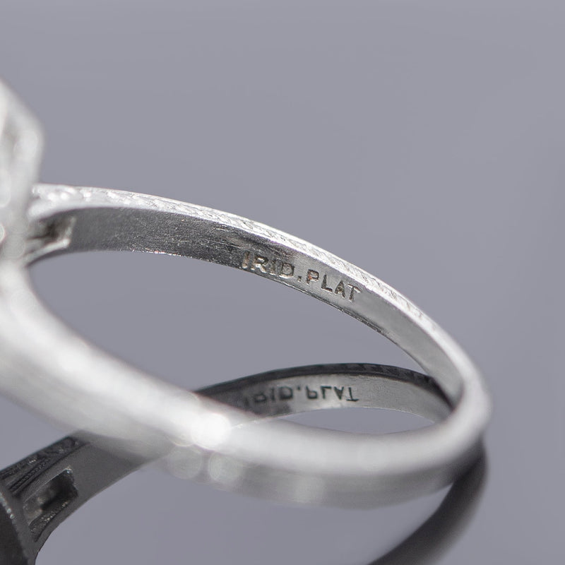 Art Deco Platinum Diamond + Emerald Engagement Ring