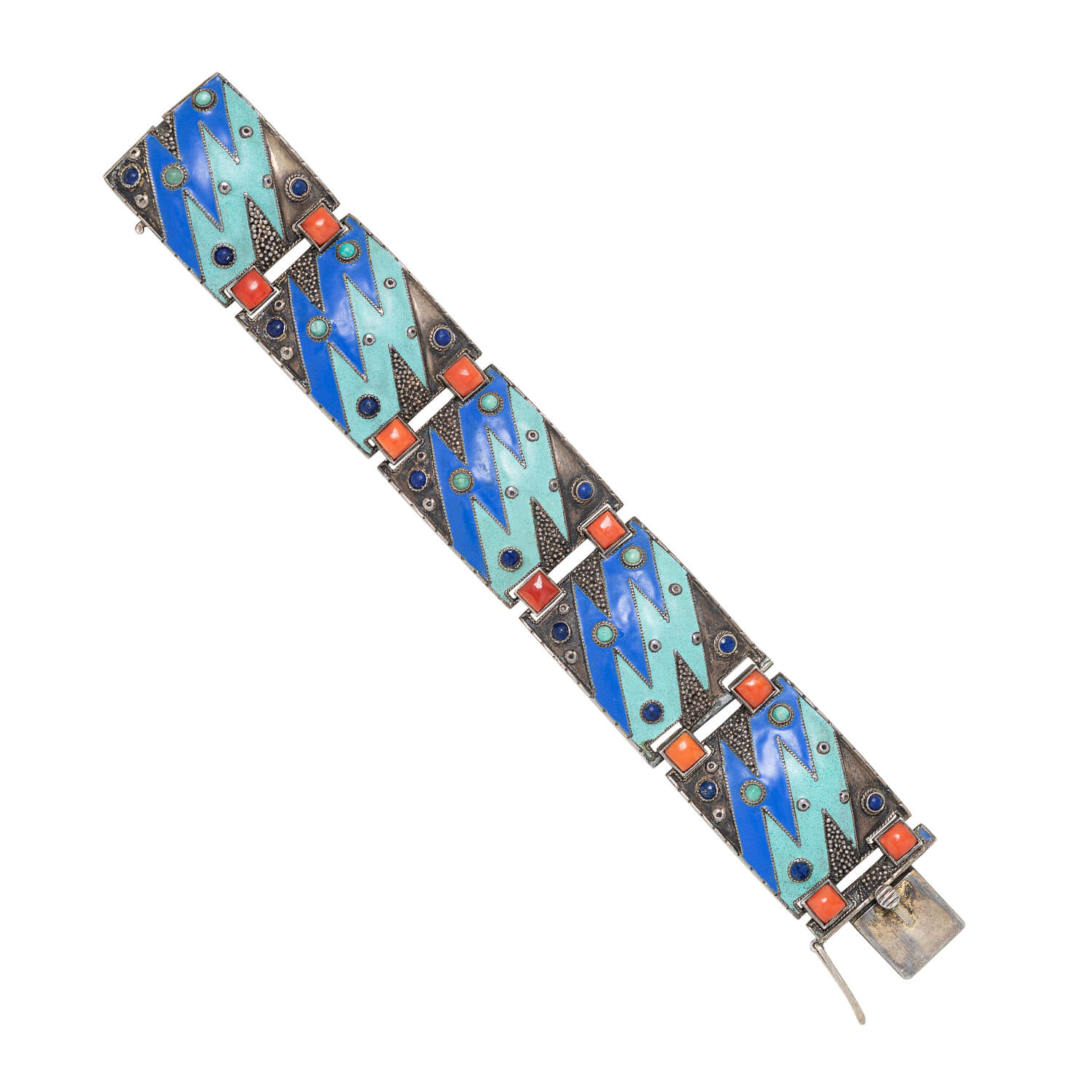 THEODORE FAHRNER Art Deco Sterling Silver Enamel Braclet