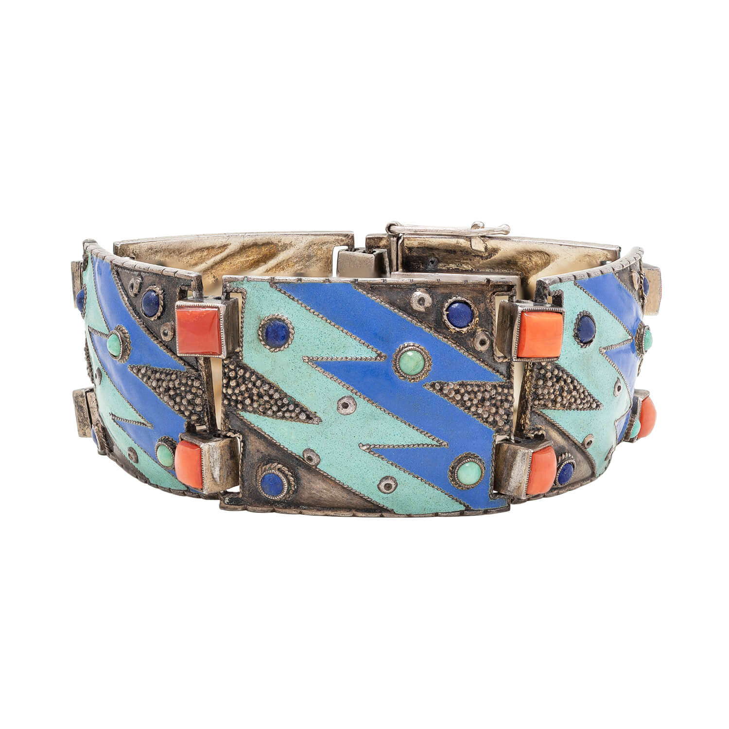 THEODORE FAHRNER Art Deco Sterling Silver Enamel Braclet
