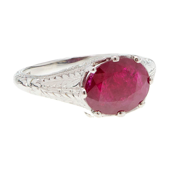 Art Deco 19k White Gold Ruby Ring 2.51ctw