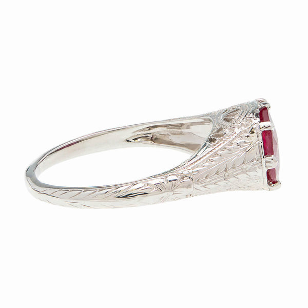 Art Deco 19k White Gold Ruby Ring 2.51ctw