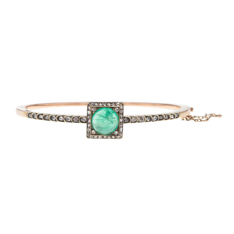 Victorian Austro-Hungarian 14k Emerald & Diamond Bangle Bracelet