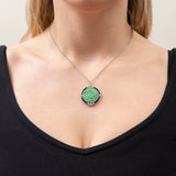 Art Deco Platinum Carved Jade, Onyx & Diamond Pendant