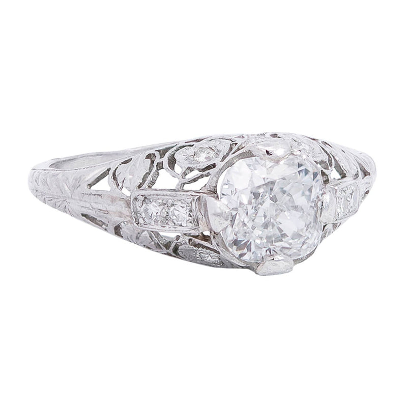 Art Deco Platinum + Diamond Engagement Ring 1.21ct