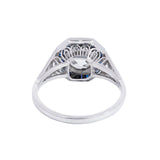 Art Deco Style Platinum Diamond + Sapphire Engagement Ring 1.72ct center