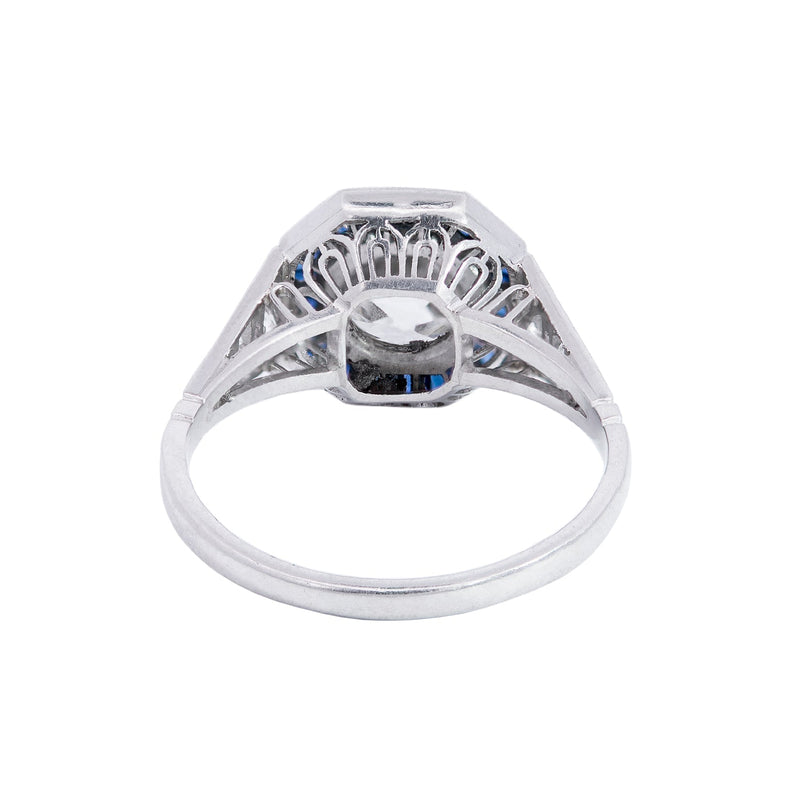 Art Deco Style Platinum Diamond + Sapphire Engagement Ring 1.72ct center