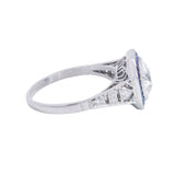 Art Deco Style Platinum Diamond + Sapphire Engagement Ring 1.72ct center