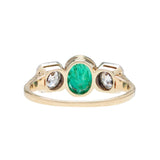 Edwardian 18k & Platinum Diamond & Emerald 3-Stone Ring