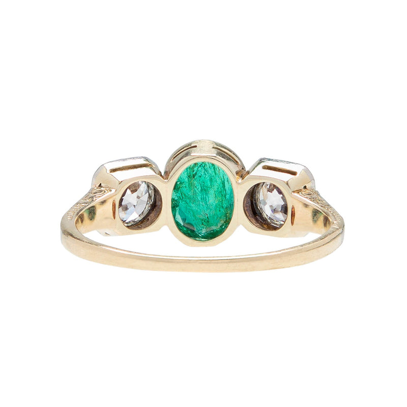 Edwardian 18k & Platinum Diamond & Emerald 3-Stone Ring