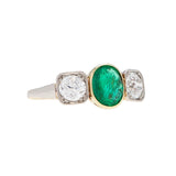 Edwardian 18k & Platinum Diamond & Emerald 3-Stone Ring