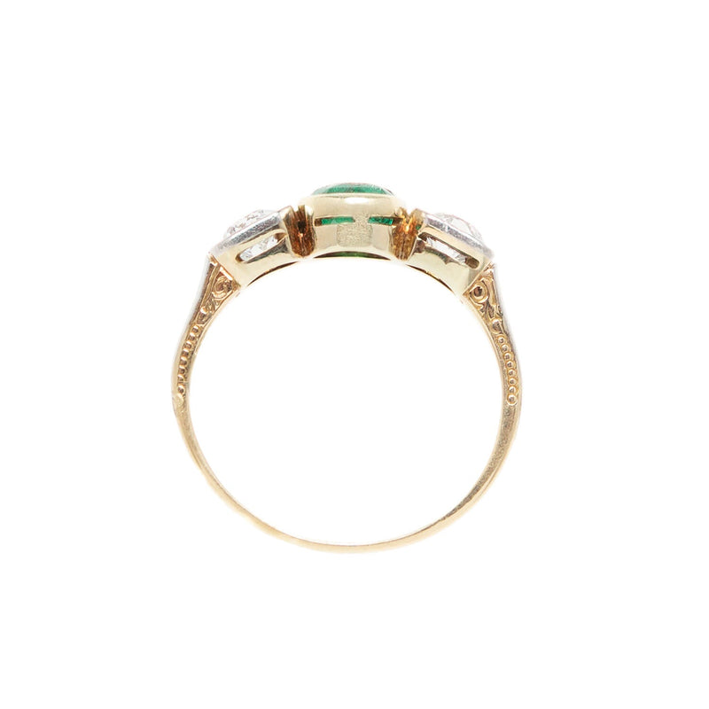 Edwardian 18k & Platinum Diamond & Emerald 3-Stone Ring