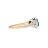 Edwardian 18k & Platinum Diamond & Emerald 3-Stone Ring