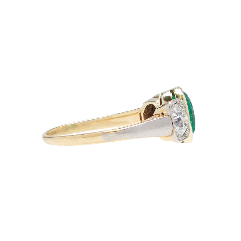 Edwardian 18k & Platinum Diamond & Emerald 3-Stone Ring