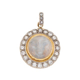 Victorian Revival 14k Carved Moonstone + Diamond "Man in the Moon" Pendant