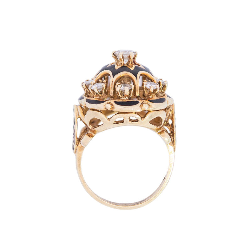Vintage 14k Enamel Diamond Ring .75ctw