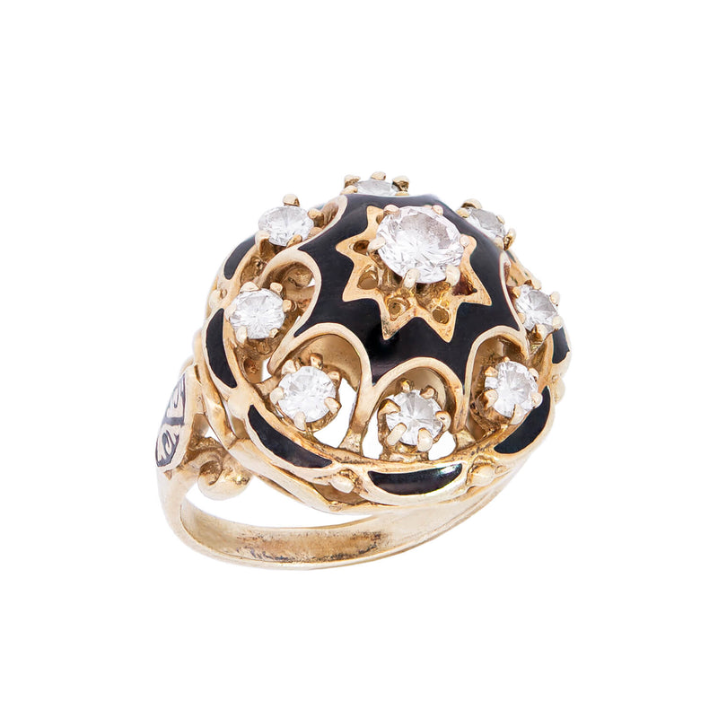 Vintage 14k Enamel Diamond Ring .75ctw