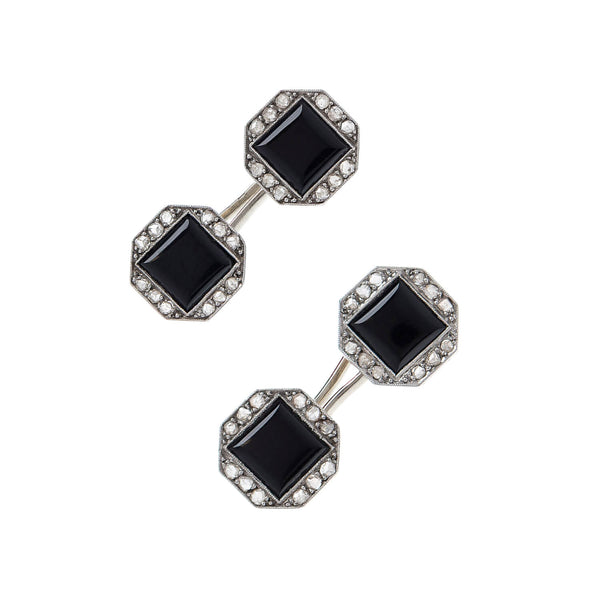 Art Deco French 18k/Platinum Onyx & Diamond Cufflinks