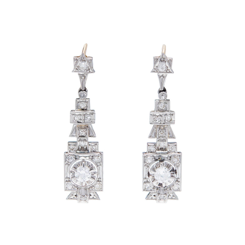 Late Art Deco Platinum 1.35ctw Diamond Drop Earrings