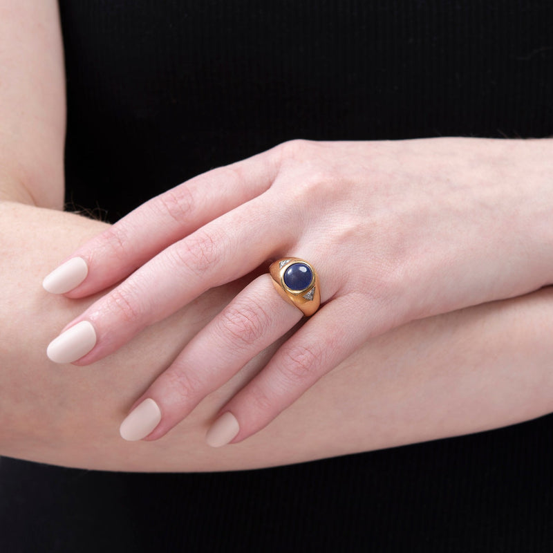 Vintage 18k Gold GIA Certified No Heat Ceylon Star Sapphire + Diamond Gypsy Ring