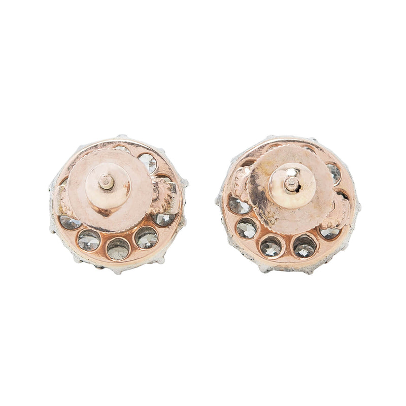Victorian 14k/Sterling Diamond Cluster Stud Earrings 7.50ctw