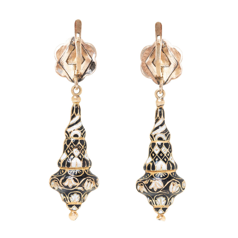 Victorian 18k Swiss Enamel Dangle Earrings