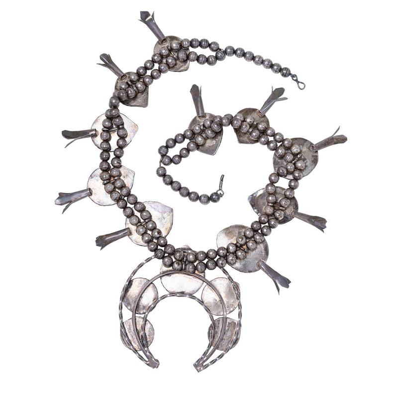 Retro Coin Silver + Turqouise Squash Blossom Necklace