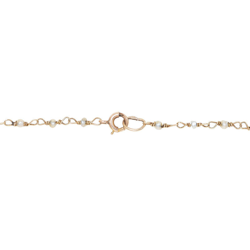 Victorian 14k Enamel + Diamond Heart Locket w/ Seed Pearl Chain
