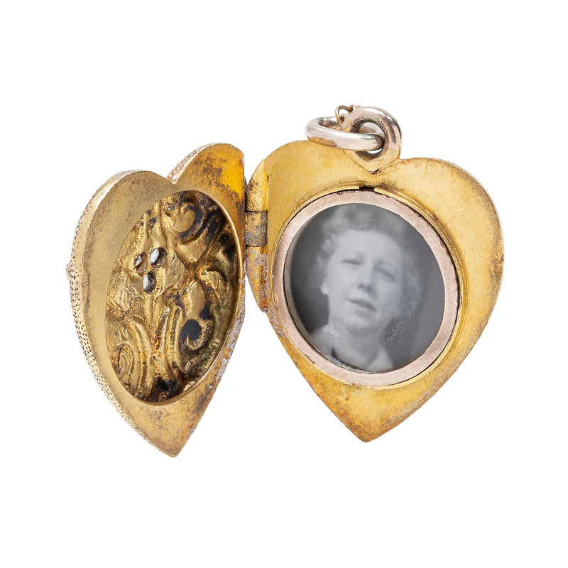 Victorian 14k Enamel + Diamond Heart Locket w/ Seed Pearl Chain