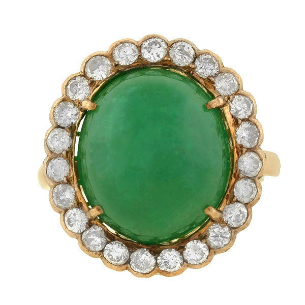 Vintage 14kt 4ctw Emerald Cabochon Diamond Cluster Ring