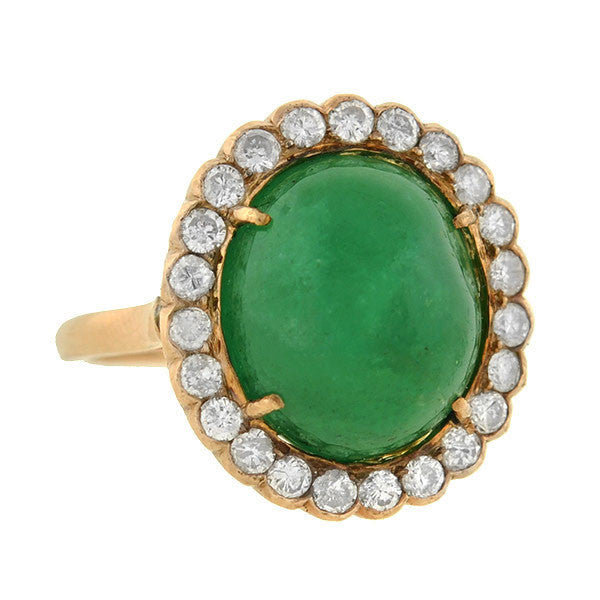 Vintage 14kt 4ctw Emerald Cabochon Diamond Cluster Ring