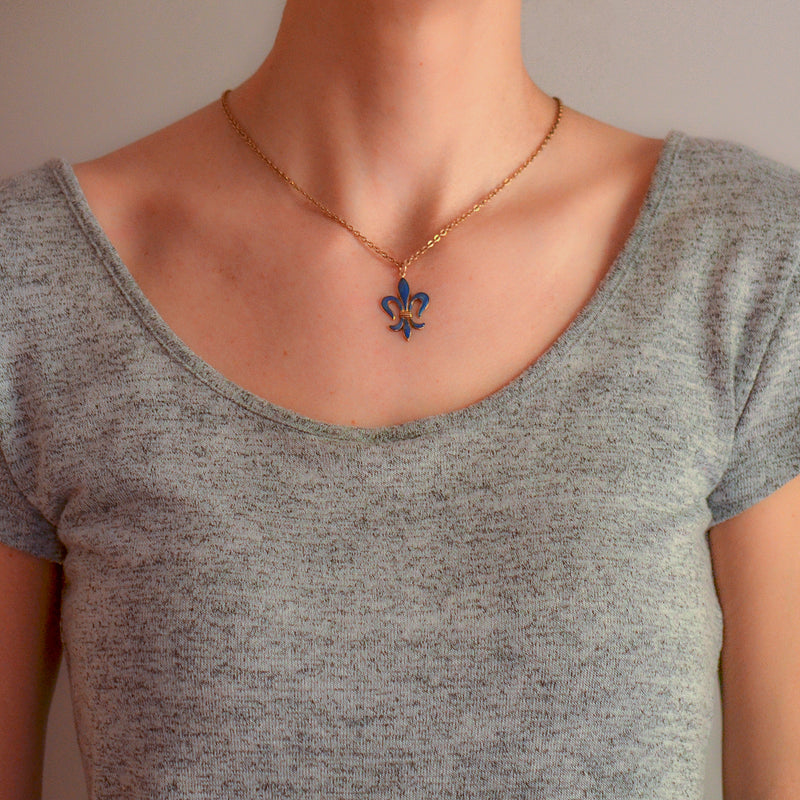 Late Victorian 14kt Blue Enamel "Fleur-de-Lys" Pendant